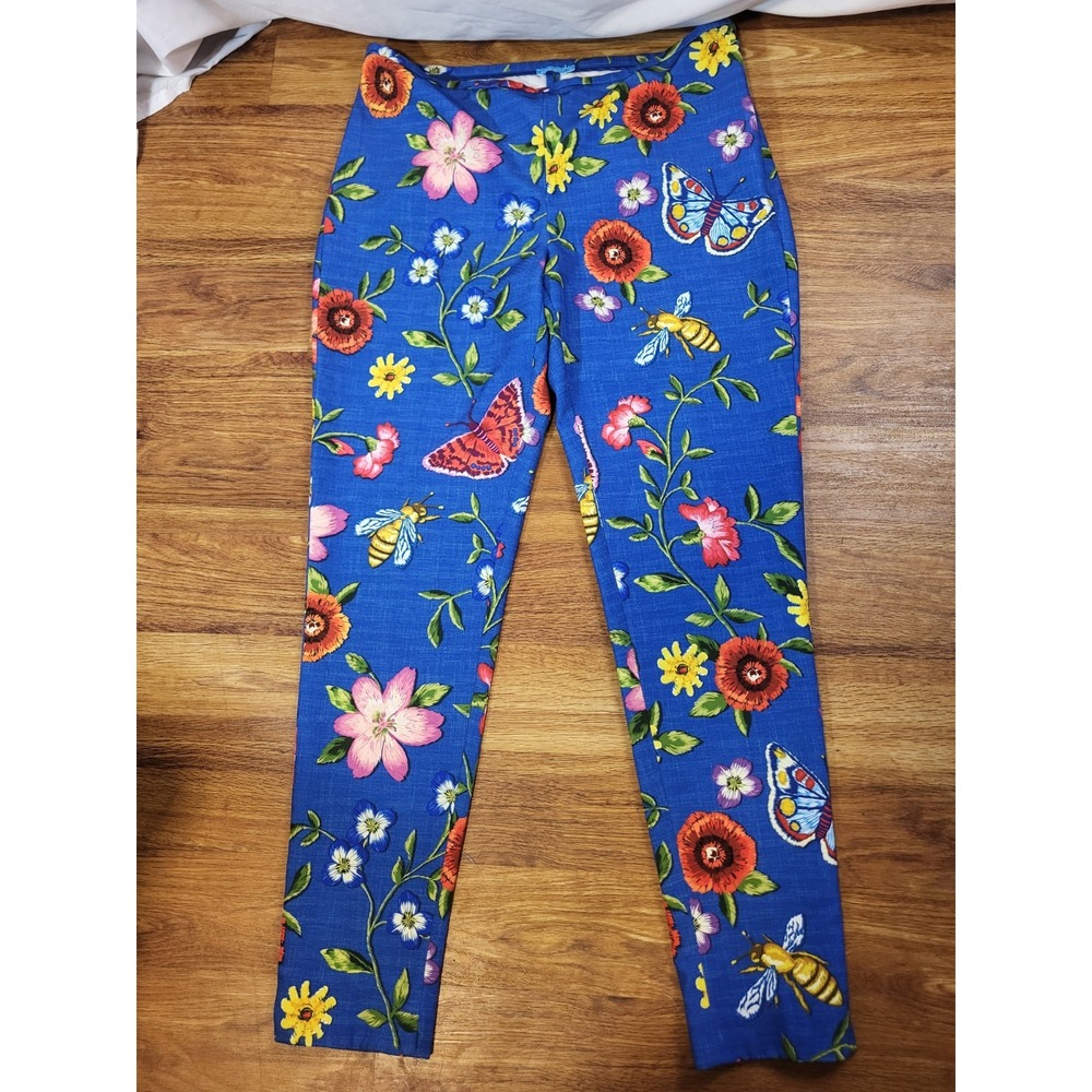 J McLaughlin Size 12 Blue Floral & Bee Pants